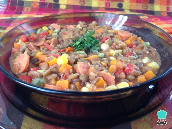 Receta de Lentejas con verduras y chorizo