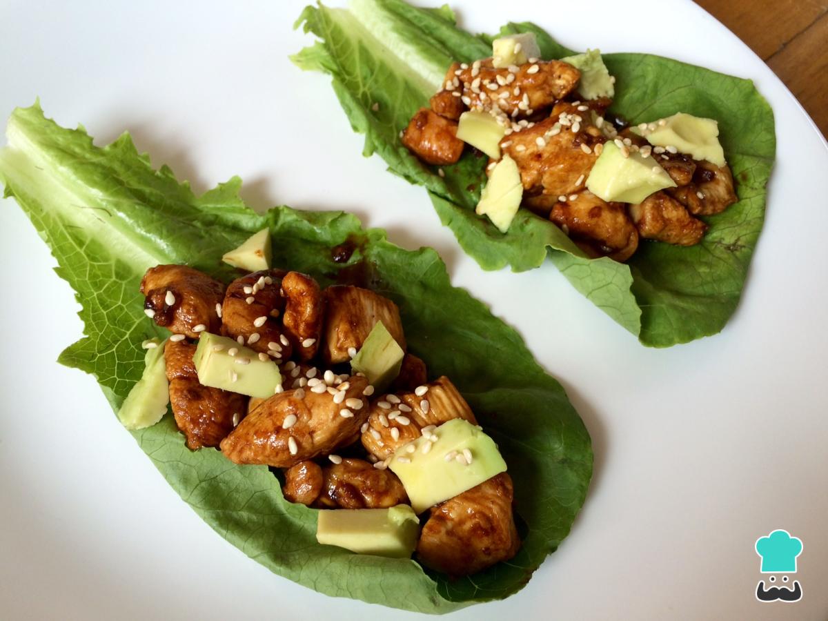 Receta de Tacos de lechuga con pollo oriental