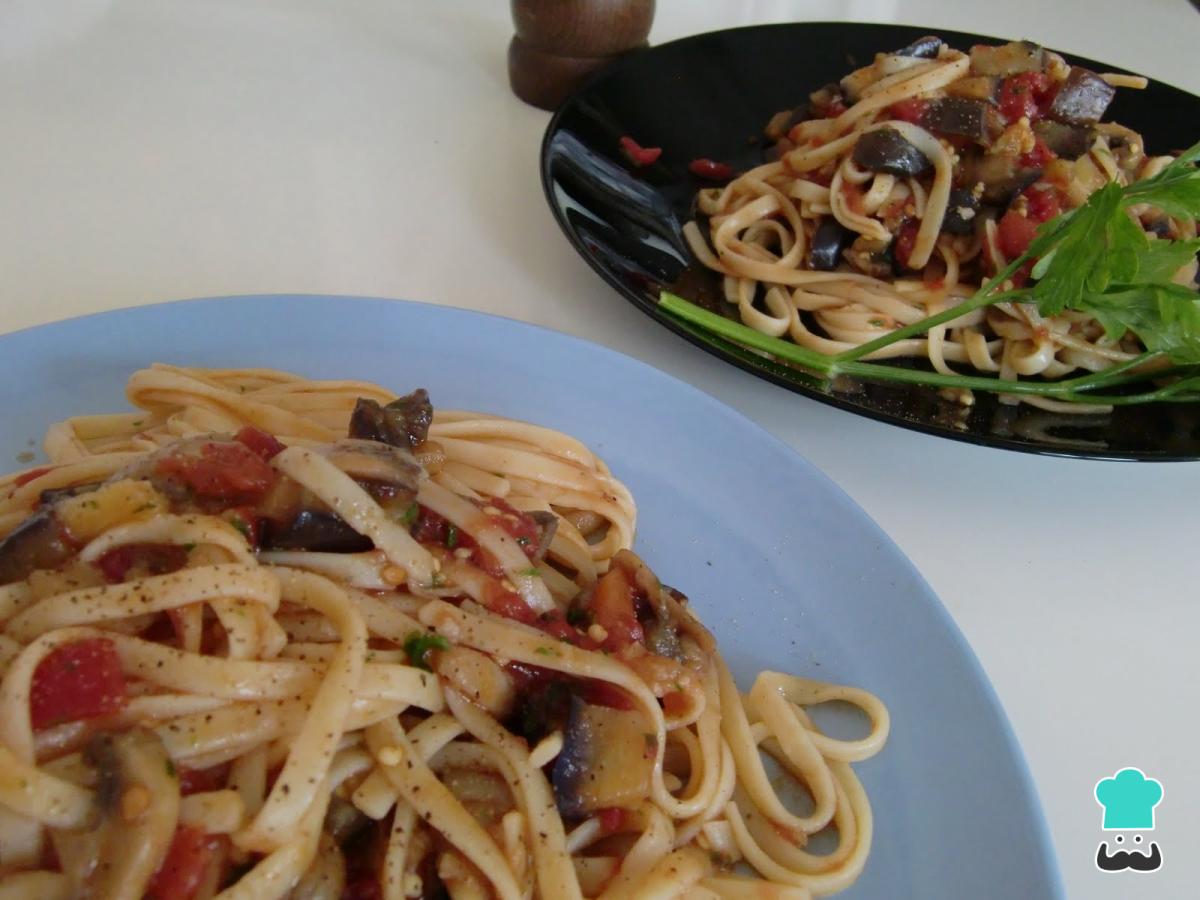 Receta de Tallarines con berenjenas