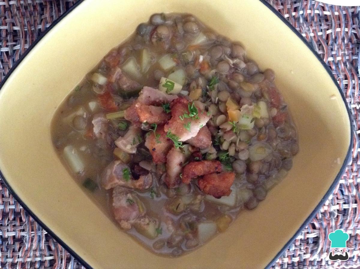 Receta de Lentejas con tocino y patatas