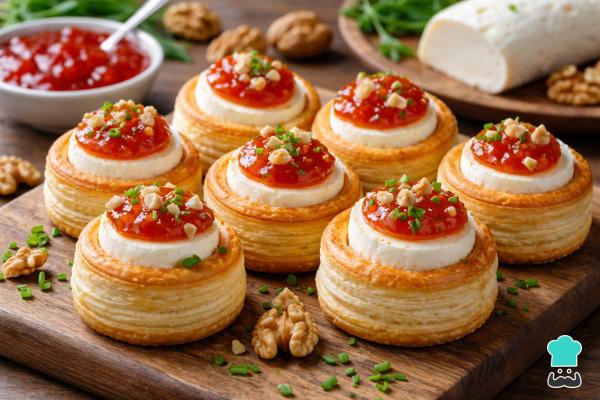 Aperitivos fáciles para hacer el día anterior - Volovanes de queso de cabra y mermelada de tomate