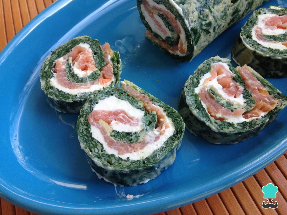 Receta de Rollo de espinacas y salmón