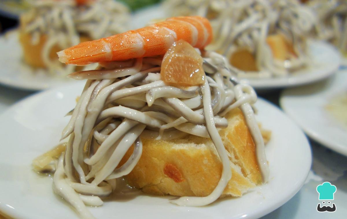 Receta de Canapé de gula y gambas