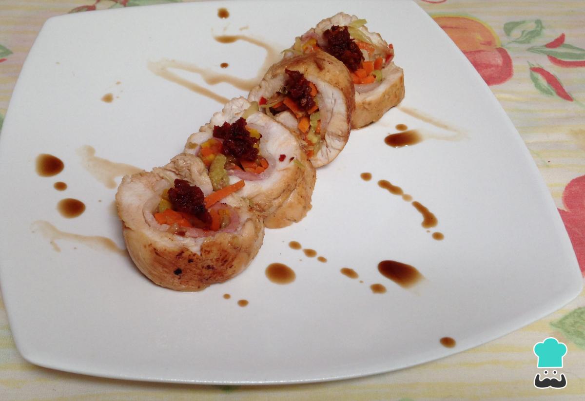 Receta de Pechuga de pollo rellena de vegetales paso a paso