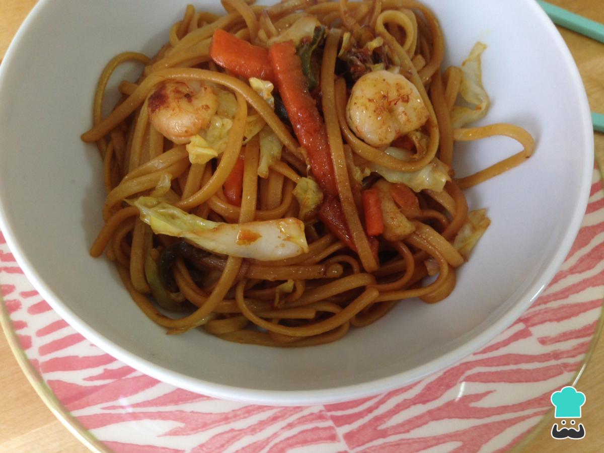 Receta de Tallarines chinos con gambas