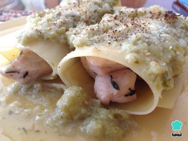 Receta de Canelones de pollo en salsa verde