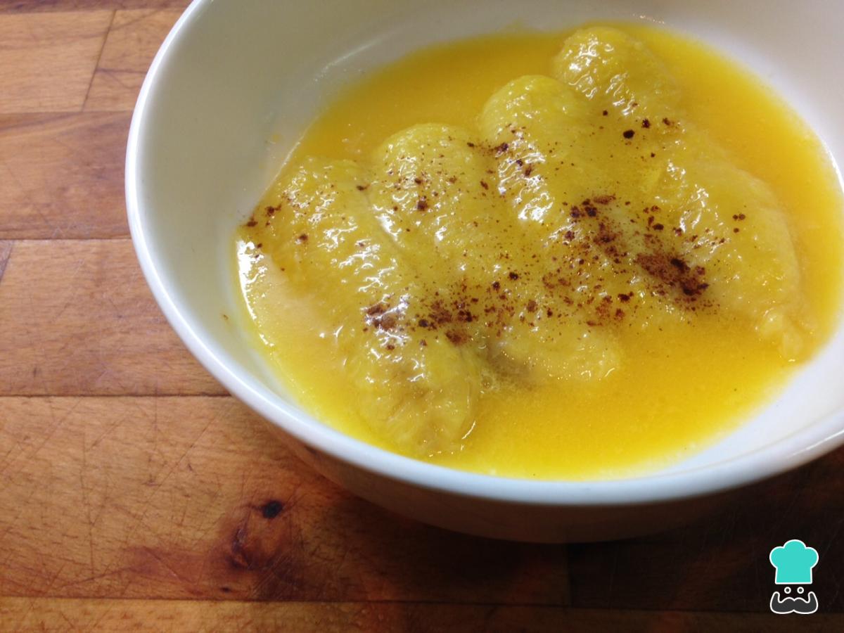 Receta de Plátano frito con zumo de naranja