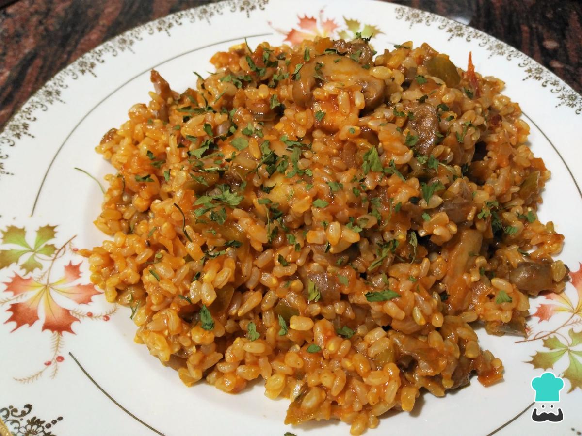 Receta de Arroz integral con champiñones