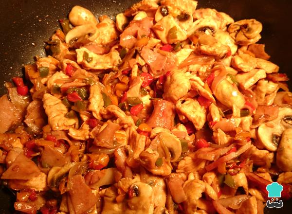 Receta de Alambre de pollo con pimientos - Paso 5