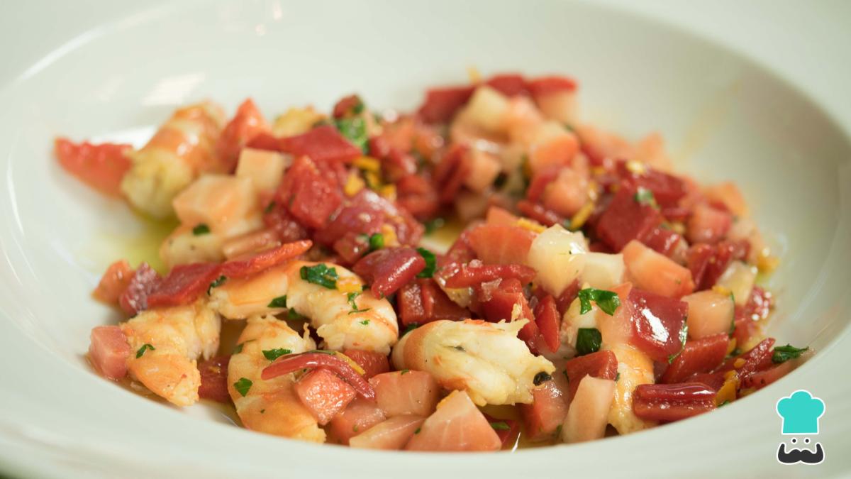 Receta de Langostinos salteados con fresas al wok