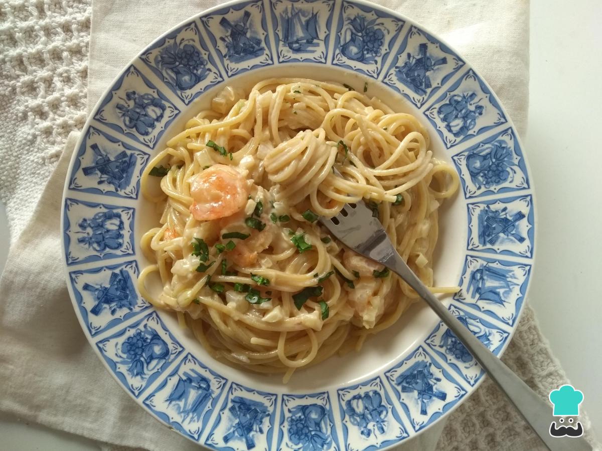Receta de Tallarines a la crema de camarones