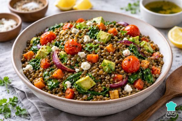 Recetas vegetarianas para Navidad - Ensalada templada de lentejas y verduras