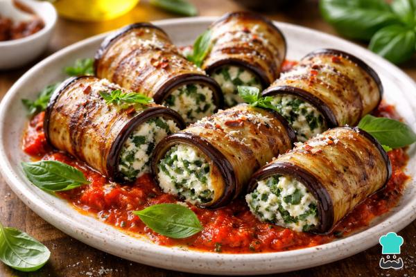 Recetas vegetarianas para Navidad - Rollitos de berenjena rellenos de ricotta y espinacas