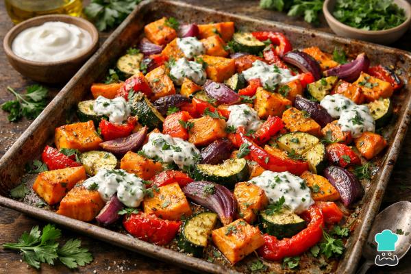 Recetas vegetarianas para Navidad - Verduras al horno con salsa de yogur y hierbas