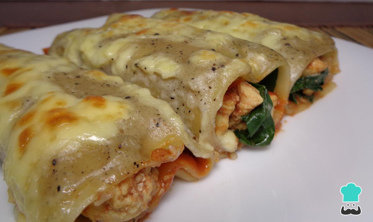Receta de Canelones de pollo con espinaca