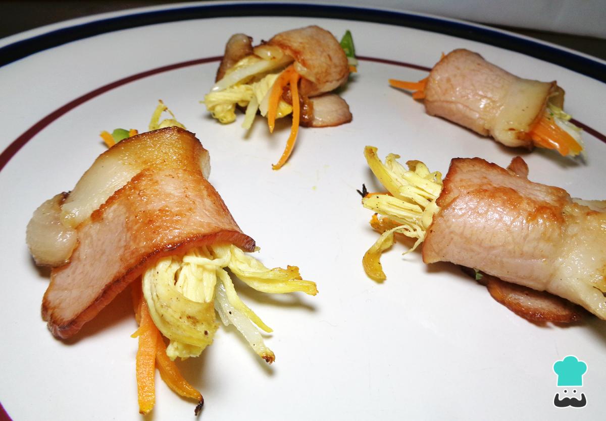 Receta de Rollitos de tocino con pollo