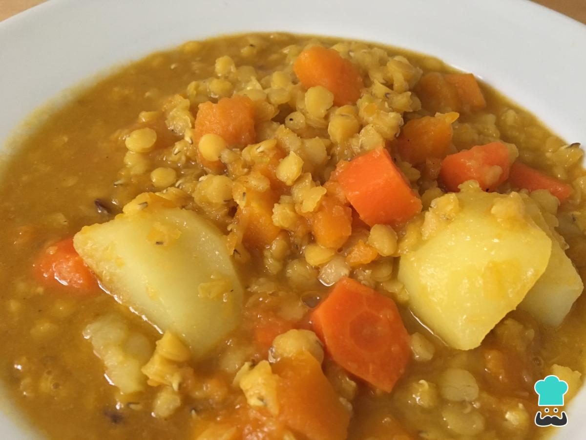 Receta de Lentejas peladas con verduras