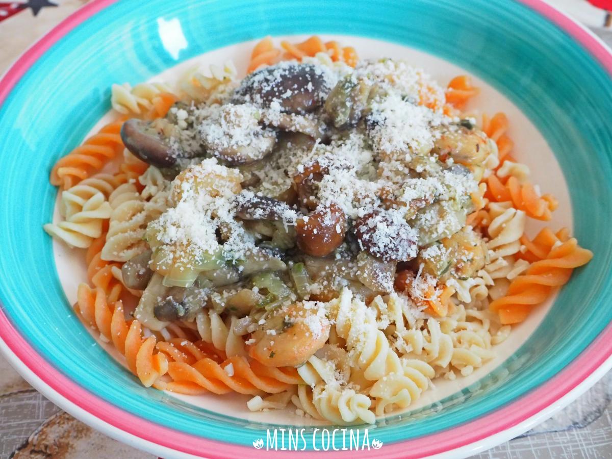 Receta de Espirales con setas y gambas (sin gluten)