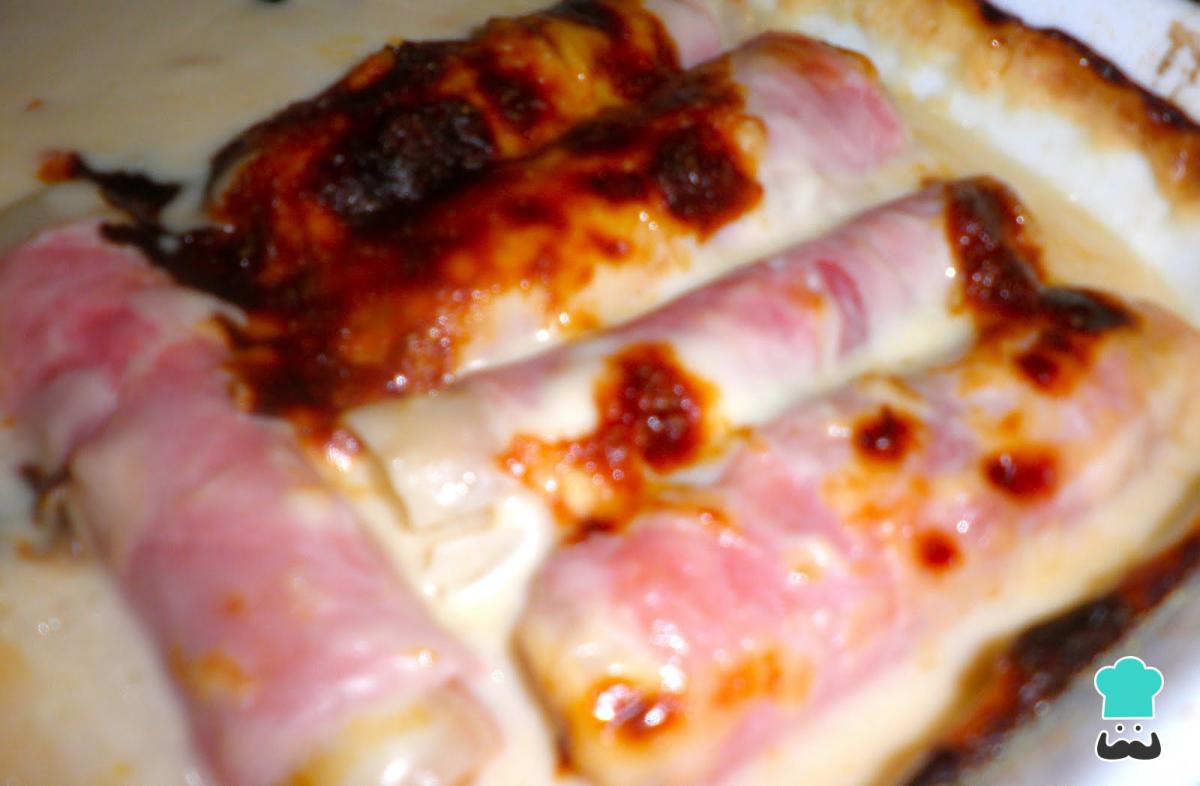 Receta de Puerros rellenos de jamon y queso