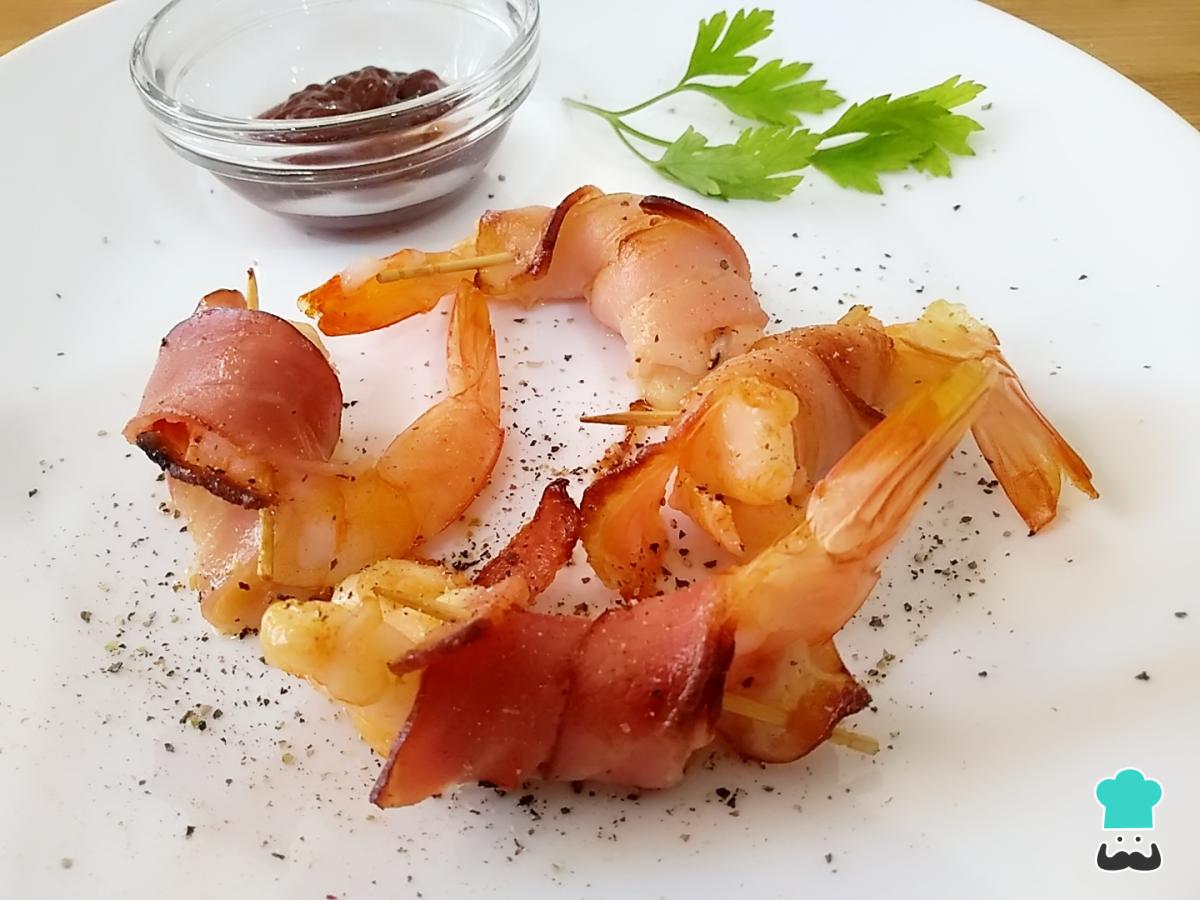 Receta de Camarones con tocino y queso