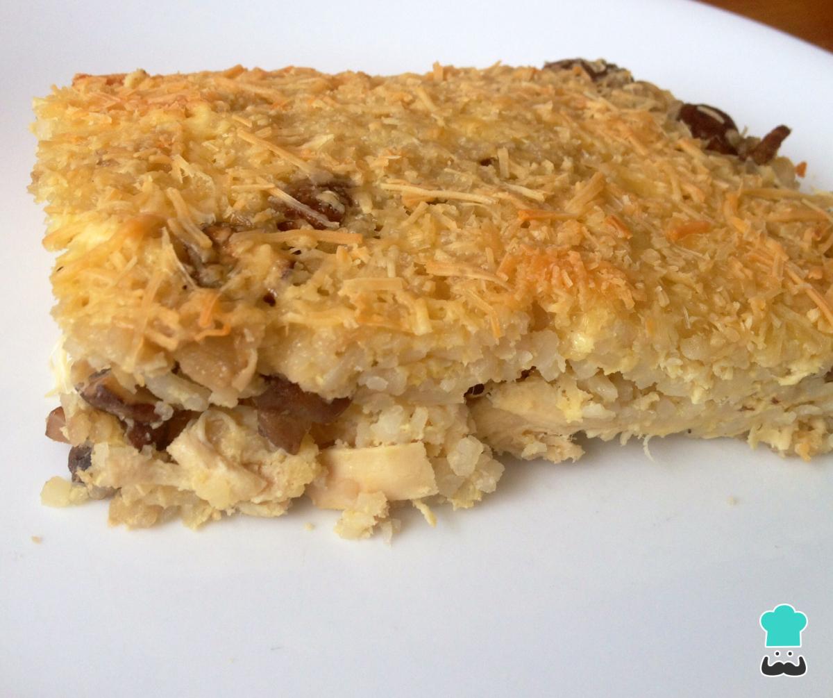 Receta de Pastel de arroz con pollo y champiñones