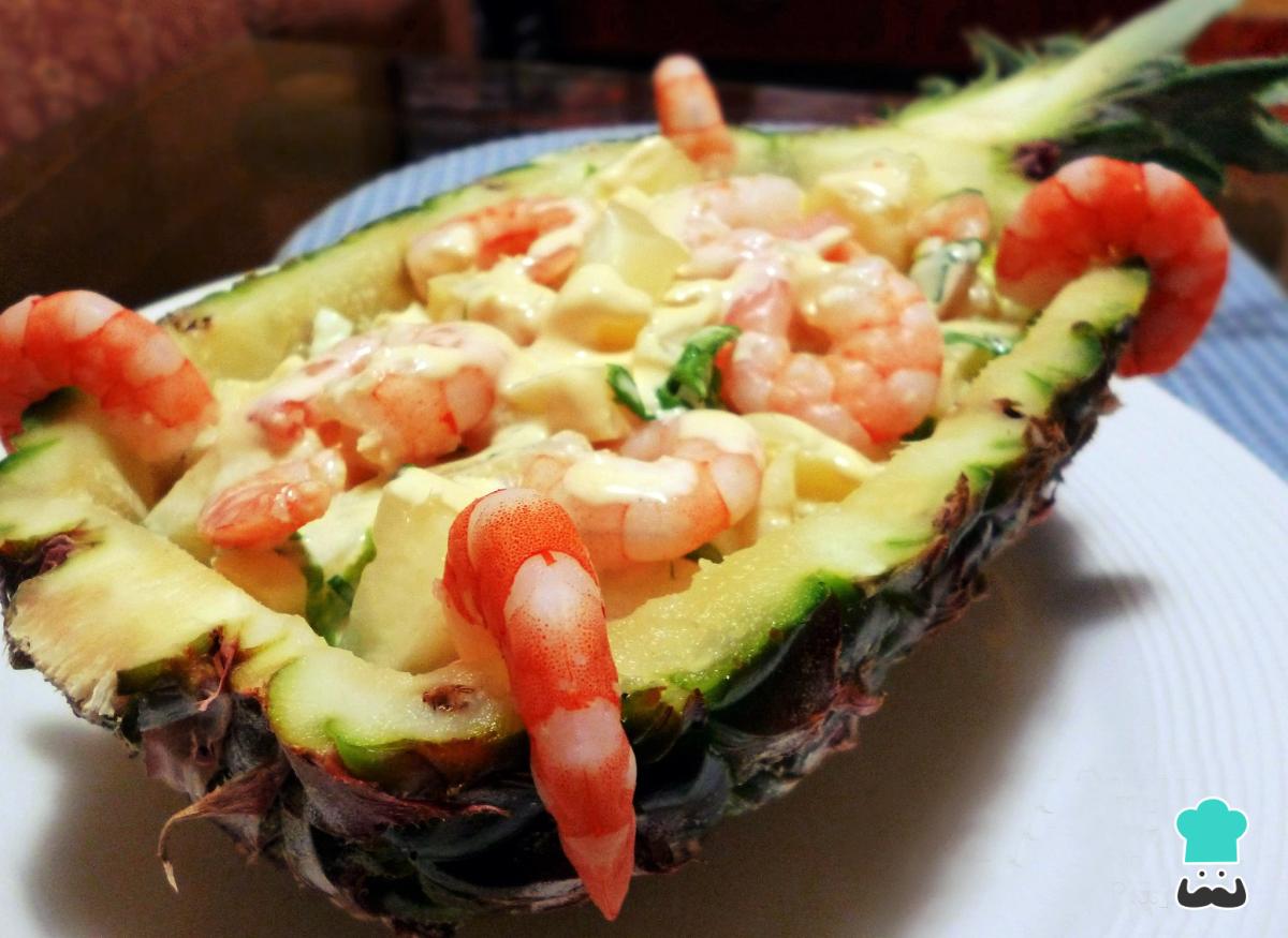 Receta de Piña rellena de langostinos