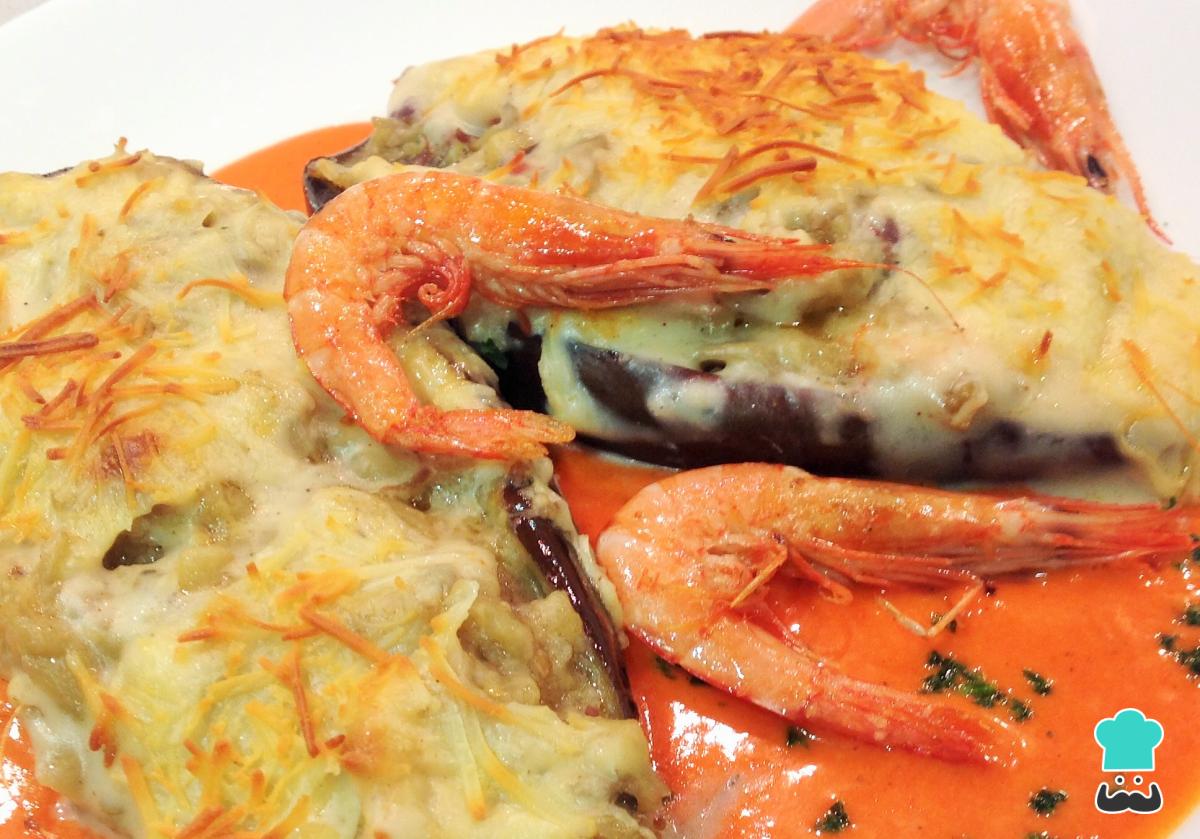 Receta de Berenjenas rellenas con gambas y jamón