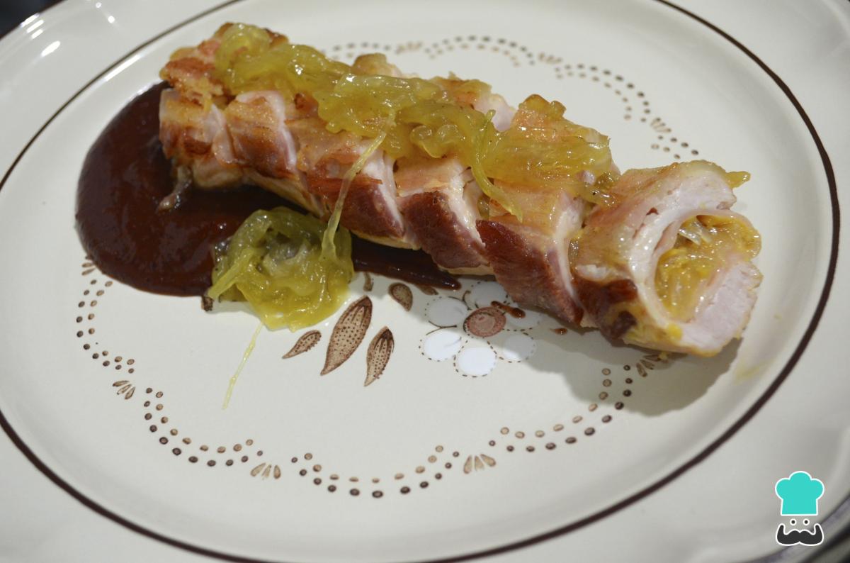 Receta de Pechuga de pavo rellena con cebolla caramelizada