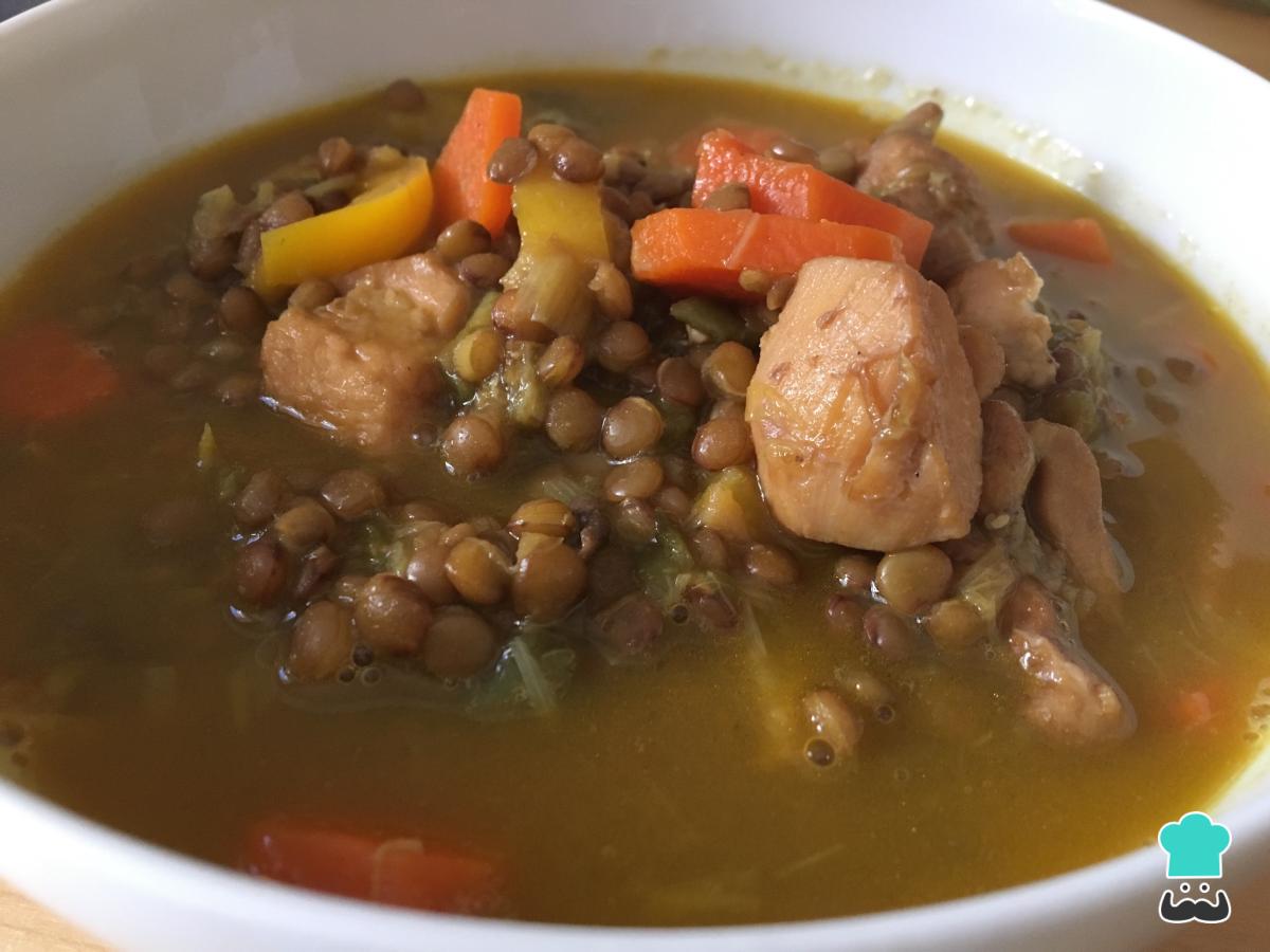 Receta de Lentejas con pollo al curry