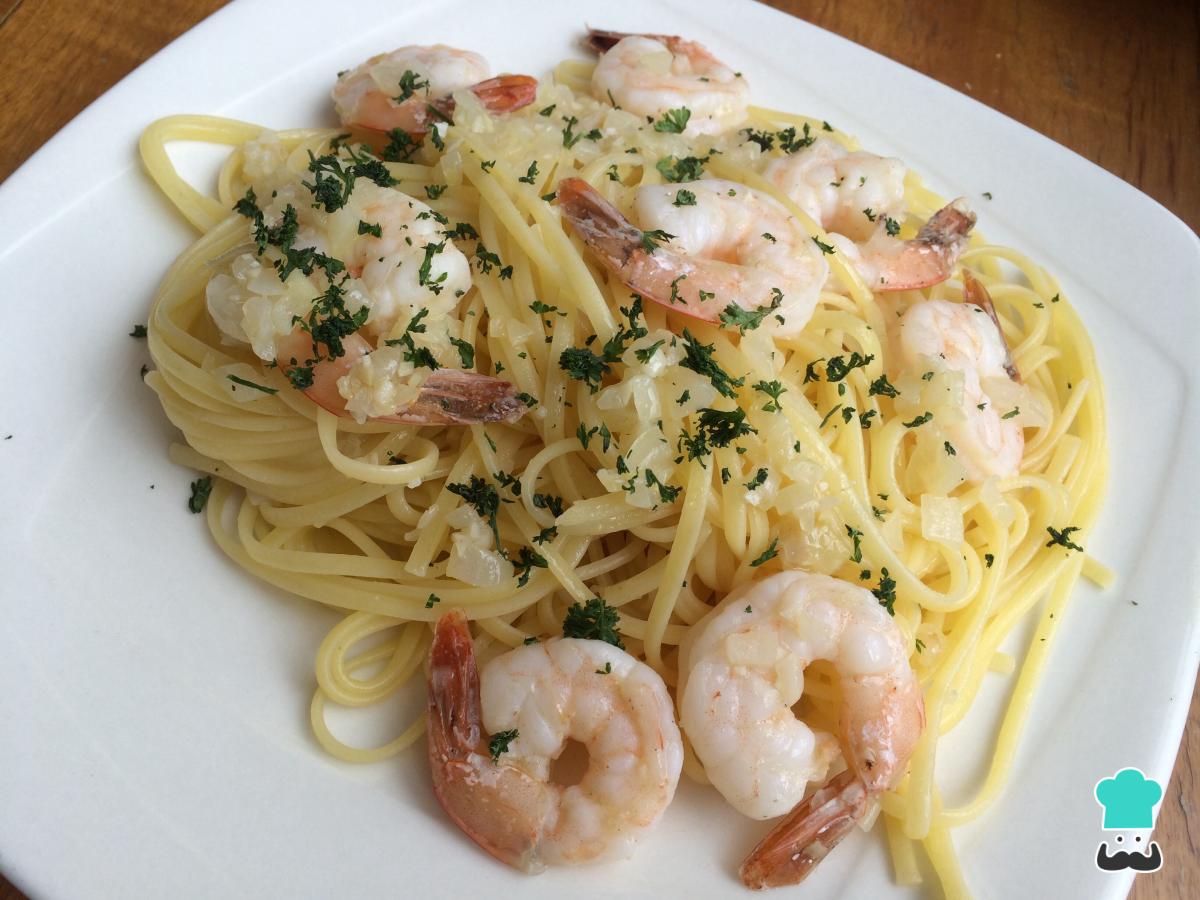 Receta de Espaguetis con langostinos