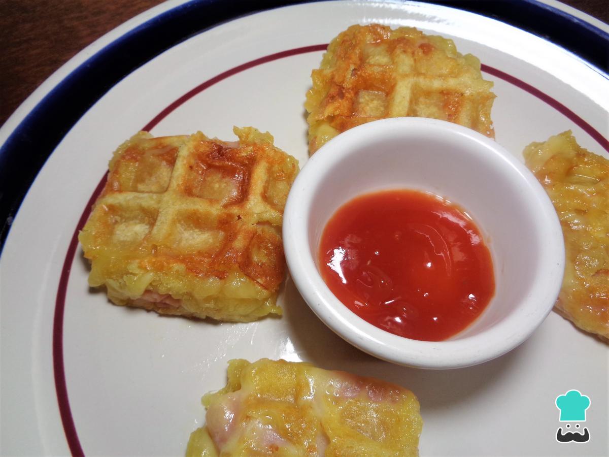 Receta de Waffles de jamón y queso