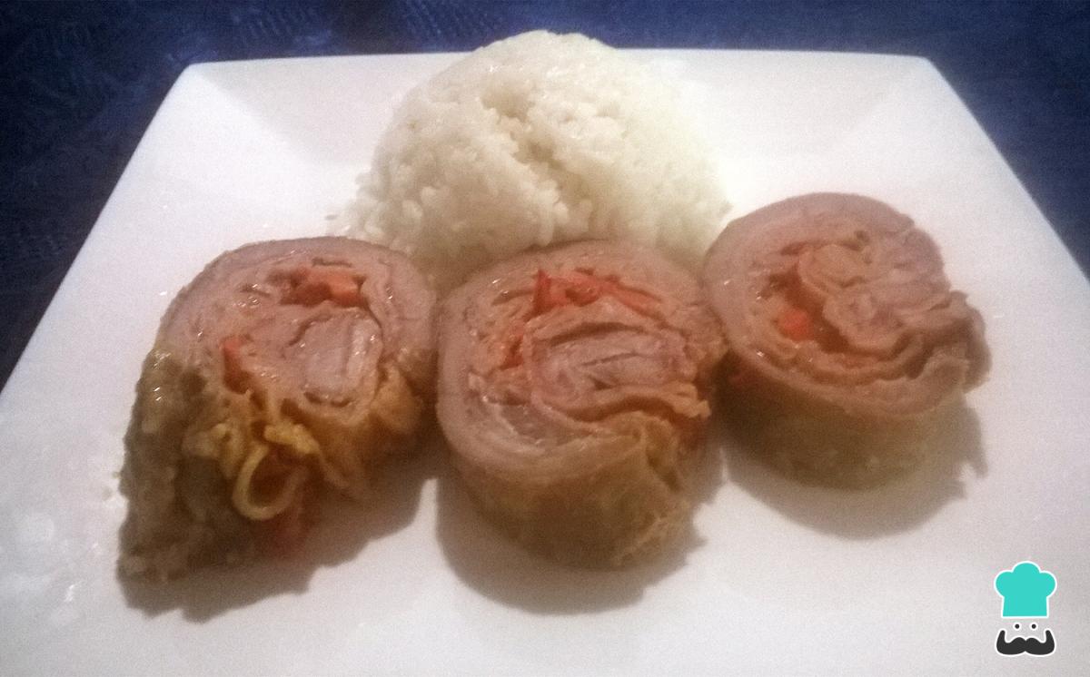 Receta de Sobrebarriga rellena de jamón y queso