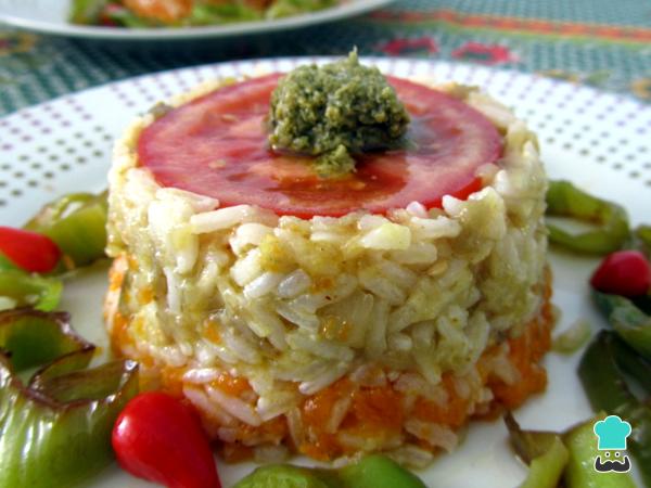 Receta de Timbal de arroz con puré de verduras