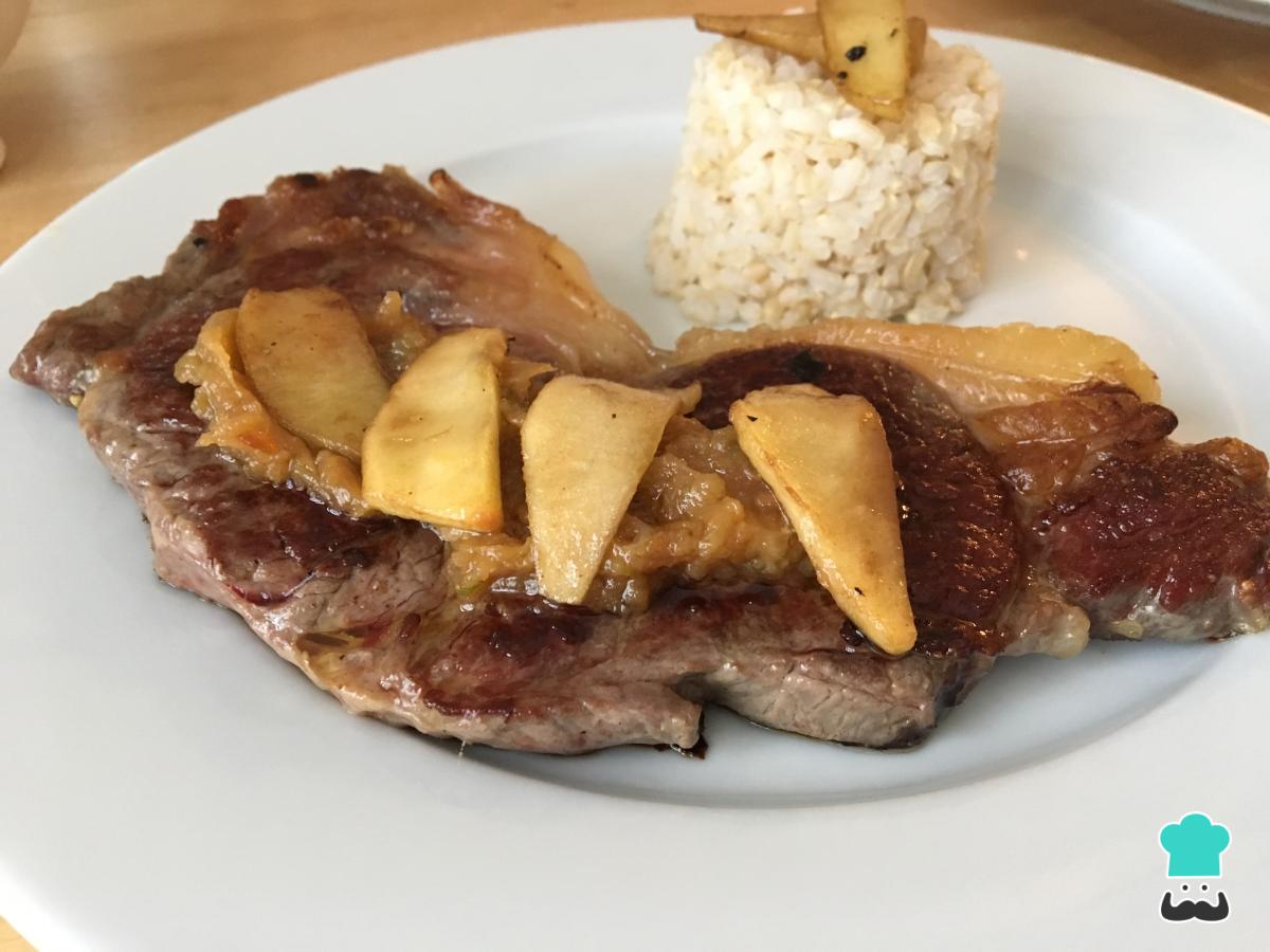 Receta de Entrecot con cebolla caramelizada