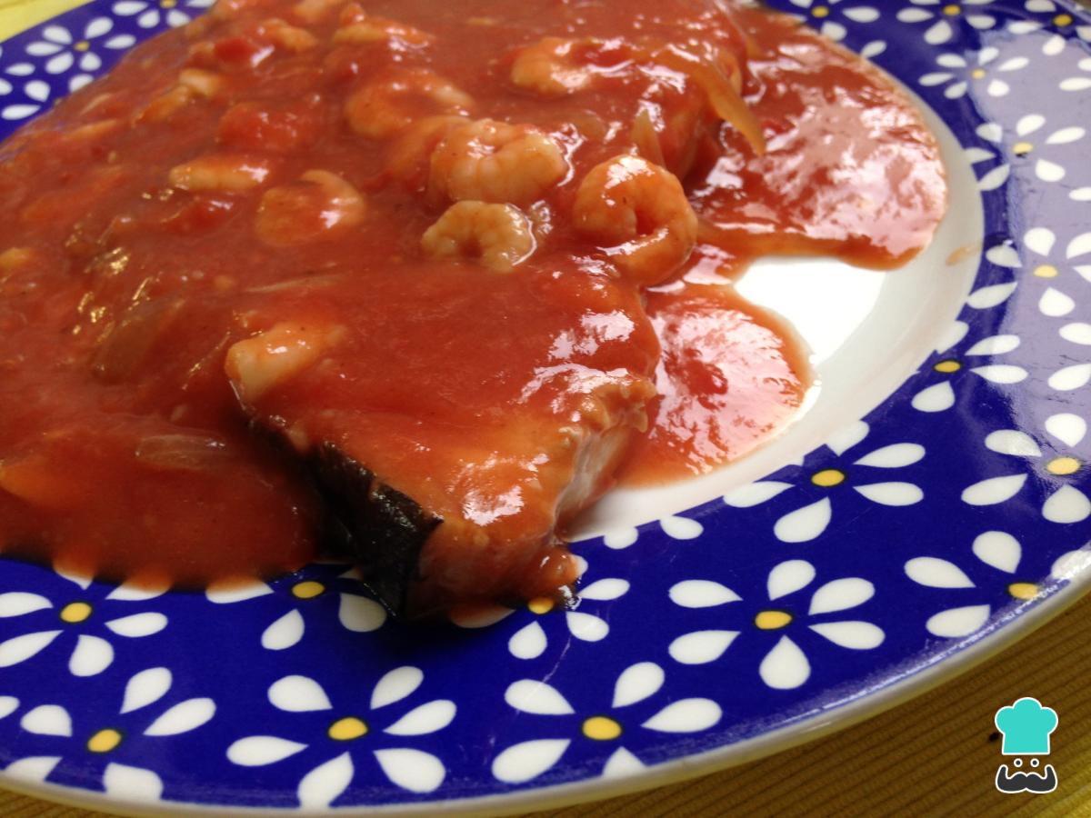 Receta de Pez espada en salsa de gambas