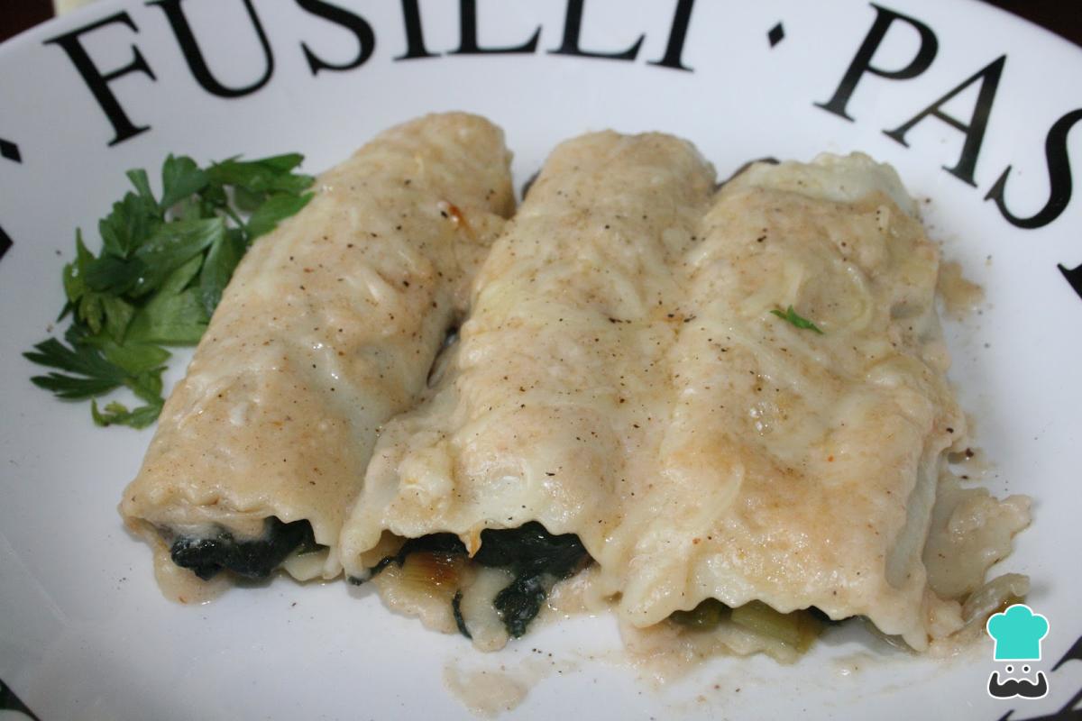 Receta de canelones rellenos de carne y acelga