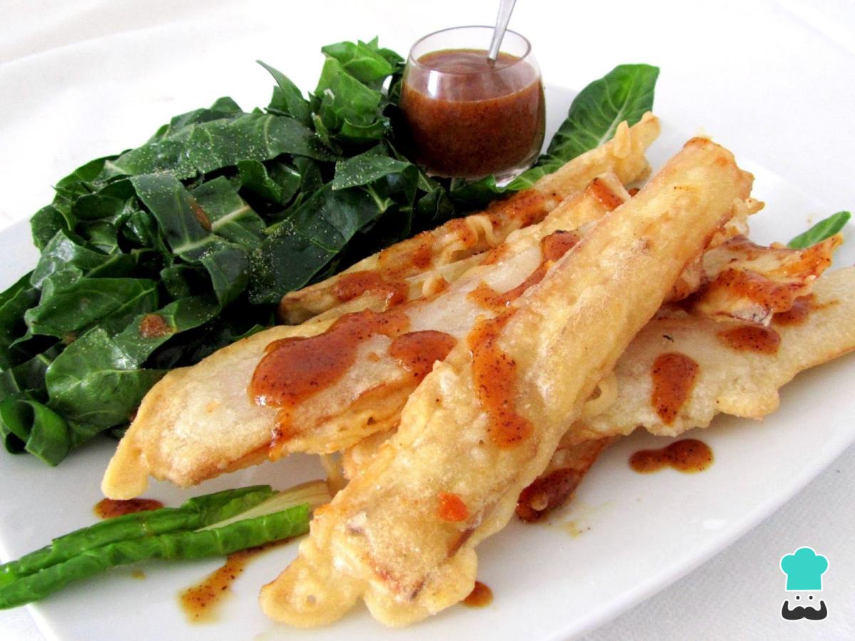 Receta de Acelgas rebozadas con salsa de kiwi