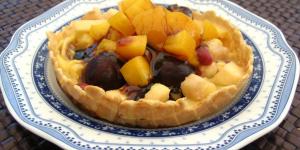 pastel de flan con frutas-