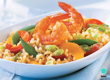 Receta de lenguado a la naranja con gambas