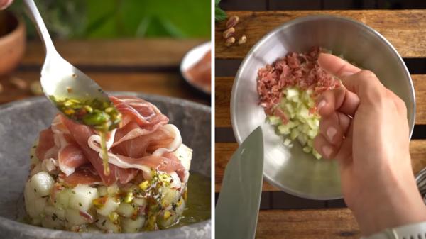 La frontera entre un melón con jamón clásico y uno mucho más refrescante está en esta receta de Núria Bartolomé - La vinagreta de pistacho que convierte un clásico en un plato totalmente nuevo