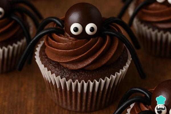 Cupcakes de Halloween - Cupcakes de chocolate en forma de araña