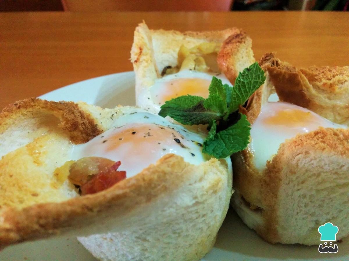 Receta de Canastas de pollo y huevo