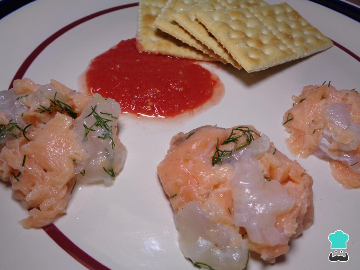 Receta de Carpaccio de salmón y bacalao con tomate