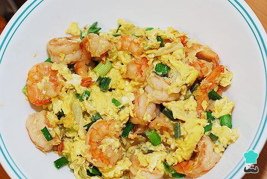 Receta de Huevos revueltos con gambas