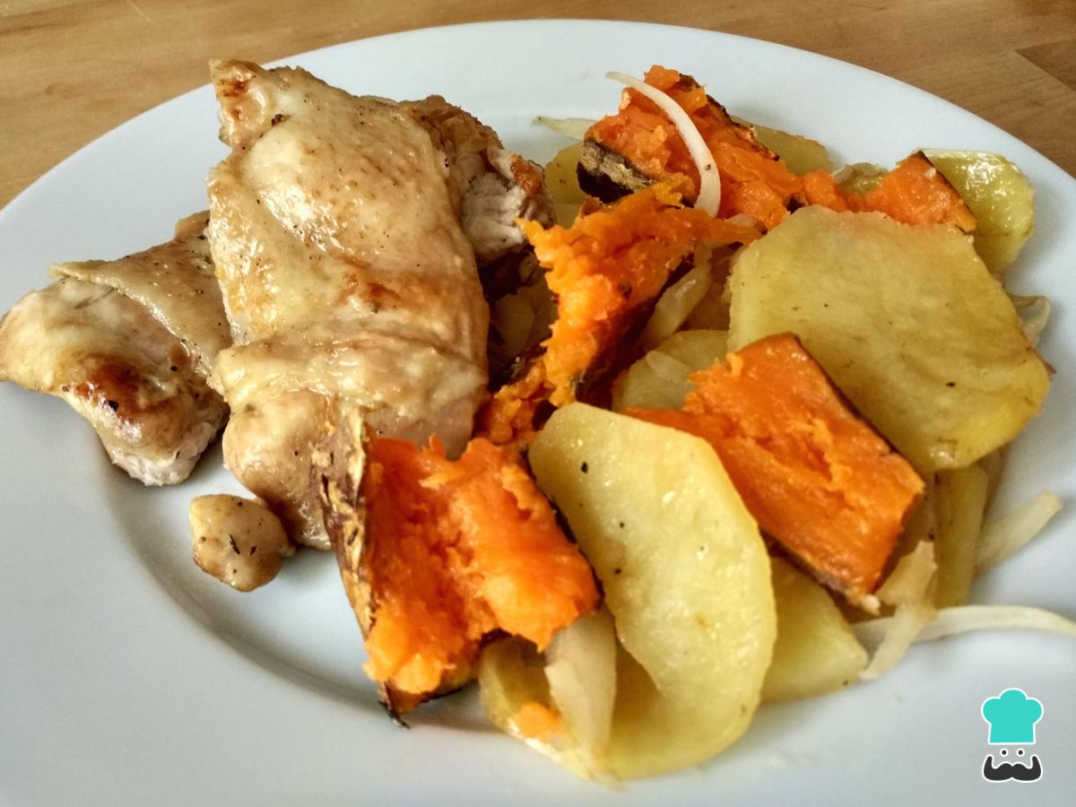 Receta de Pollo al horno con boniatos
