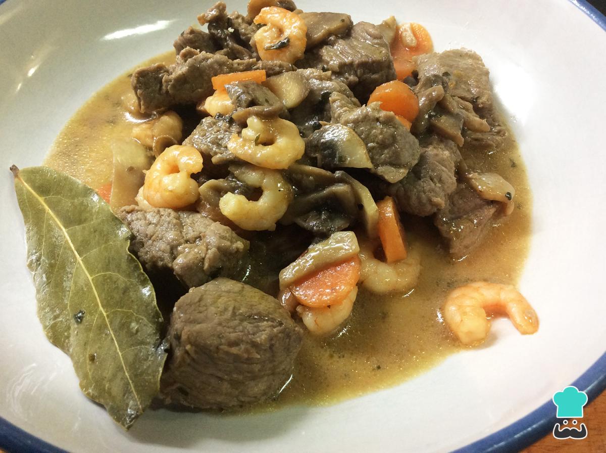 Receta de Guiso de ternera con gambas