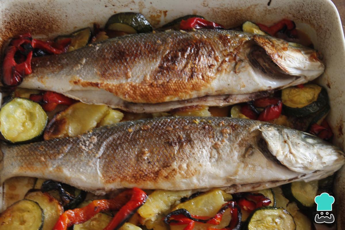 Receta de Lubina al horno con verduras